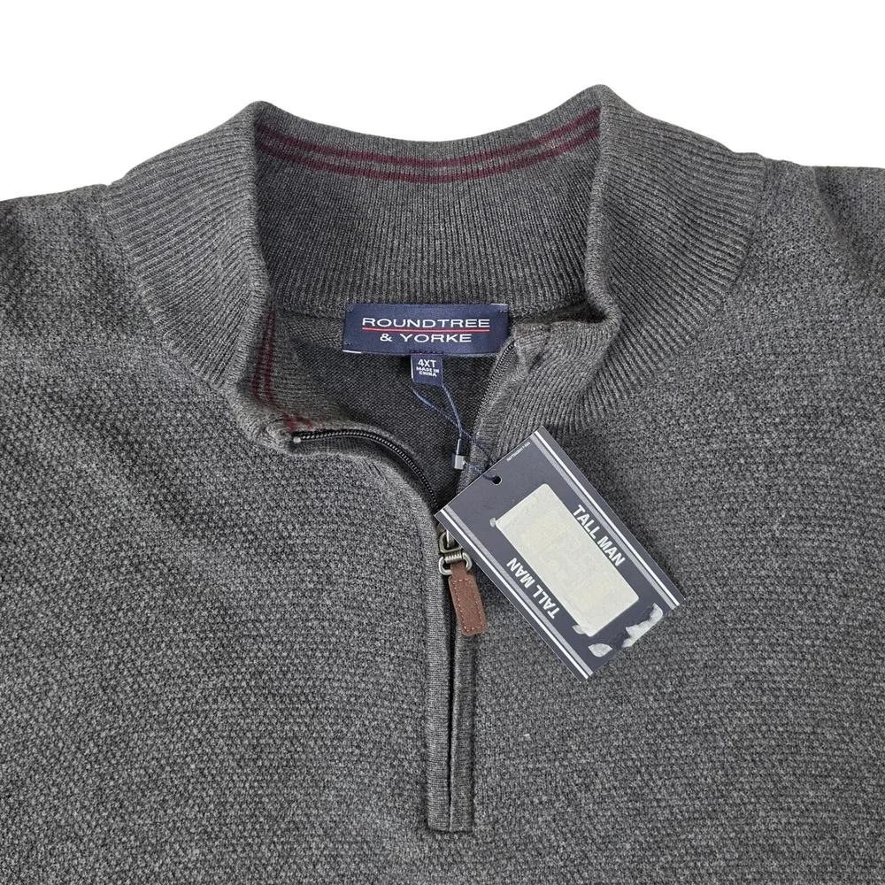 Roundtree & Yorke Quarter Zip Sweater Vest 4XT Gray Mens Tall Mock Neck NWT